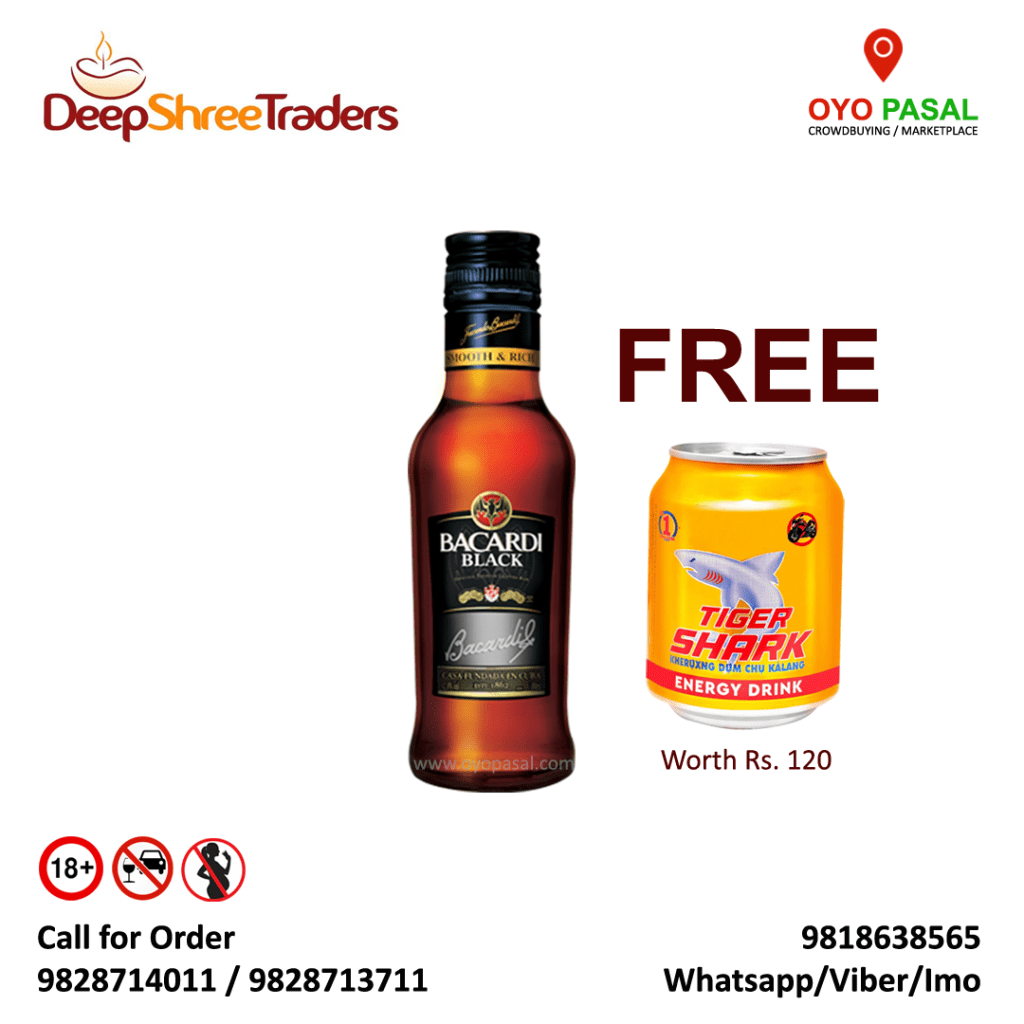 Bacardi Black 180 ML + 1 Tiger Shark Energy Drink Free – OYO PASAL